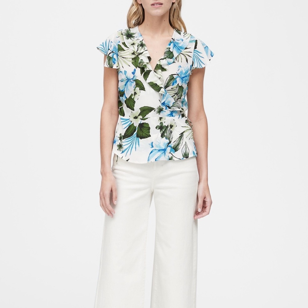 Banana Republic Tropical Ruffle Wrap Top
